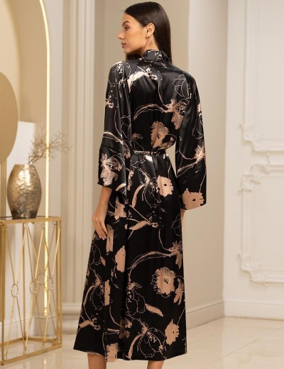 Шёлковый длинный халат Mia-Amore LEILA 4479, Цвет: черный, Размеры: 4XL/5XL, изображение 2