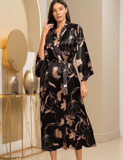 Шёлковый длинный халат Mia-Amore LEILA 4479, Цвет: черный, Размеры: 4XL/5XL, изображение 3