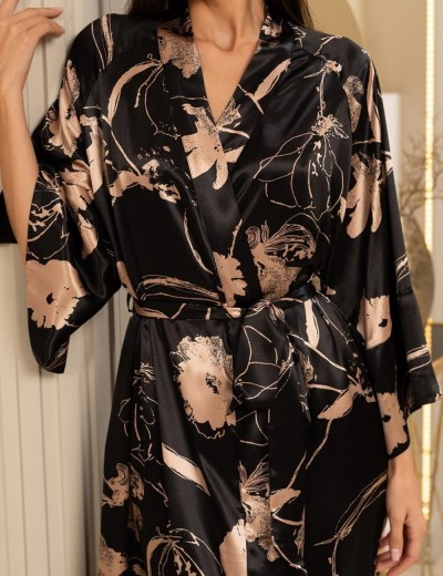 Шёлковый длинный халат Mia-Amore LEILA 4479, Цвет: черный, Размеры: 4XL/5XL, изображение 4