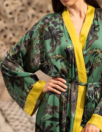 Длинный шёлковый халат Mia-Amore ORCHIDS 4199, Цвет: мультиколор, Размеры: S/M, изображение 3