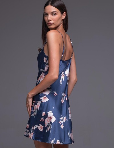 Атласная сорочка с цветами Mia-Amore VIOLA 7501, Цвет: синий, Размеры: L, изображение 2