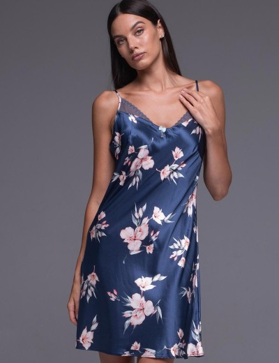 Атласная сорочка с цветами Mia-Amore VIOLA 7501, Цвет: синий, Размеры: L, изображение 3