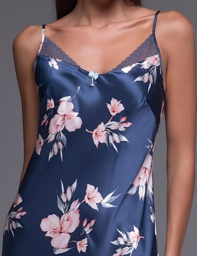 Атласная сорочка с цветами Mia-Amore VIOLA 7501, Цвет: синий, Размеры: L, изображение 4