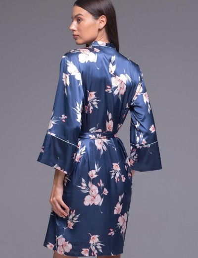 Атласный запашной халат Mia-Amore VIOLA 7503, Цвет: синий, Размеры: S/M, изображение 2