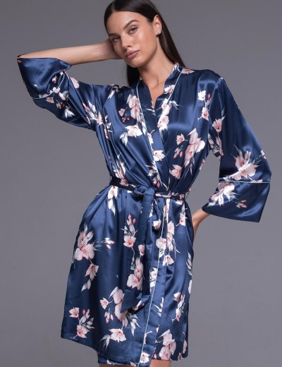 Атласный запашной халат Mia-Amore VIOLA 7503, Цвет: синий, Размеры: S/M, изображение 3