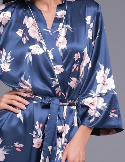 Атласный запашной халат Mia-Amore VIOLA 7503, Цвет: синий, Размеры: S/M, изображение 4