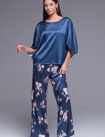 Атласная пижама блуза и брюки Mia-Amore VIOLA 7504, Цвет: синий, Размеры: M, изображение 3