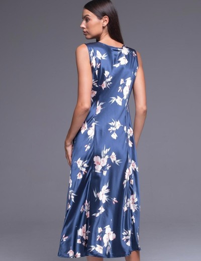 Длинная атласная сорочка Mia-Amore VIOLA 7508, Цвет: синий, Размеры: 2XL, изображение 2