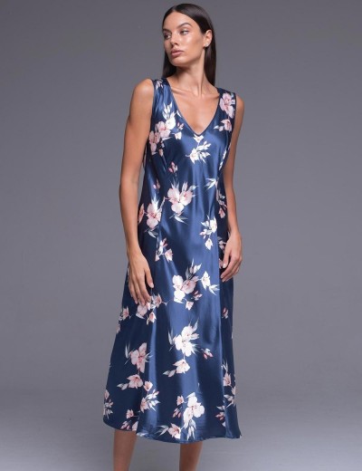 Длинная атласная сорочка Mia-Amore VIOLA 7508, Цвет: синий, Размеры: 2XL, изображение 3