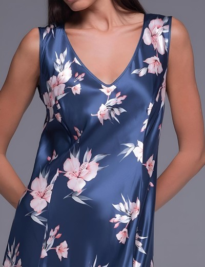 Длинная атласная сорочка Mia-Amore VIOLA 7508, Цвет: синий, Размеры: 2XL, изображение 4