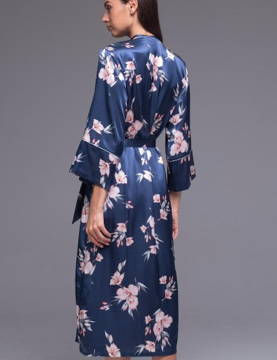 Длинный атласный халат Mia-Amore VIOLA 7509, Цвет: синий, Размеры: 4XL/5XL, изображение 2