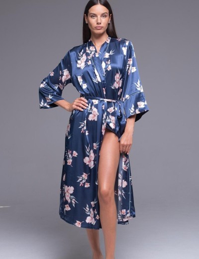 Длинный атласный халат Mia-Amore VIOLA 7509, Цвет: синий, Размеры: 4XL/5XL, изображение 3