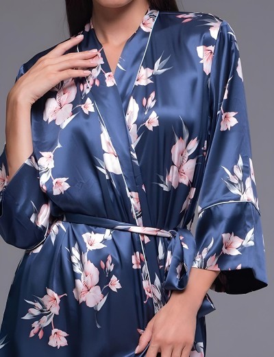 Длинный атласный халат Mia-Amore VIOLA 7509, Цвет: синий, Размеры: 4XL/5XL, изображение 4