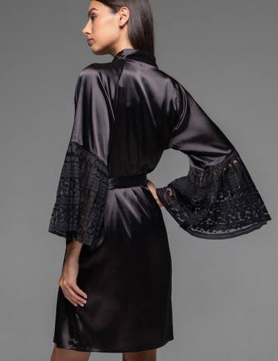 Халат с кружевным рукавом Mia-Amore EMMA 7473, Цвет: черный, Размеры: 2XL, изображение 2