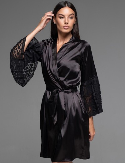 Халат с кружевным рукавом Mia-Amore EMMA 7473, Цвет: черный, Размеры: 2XL, изображение 3