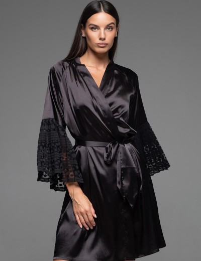 Халат с кружевным рукавом Mia-Amore EMMA 7473, Цвет: черный, Размеры: 2XL, изображение 4