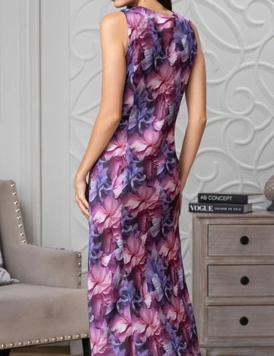 Длинная шёлковая сорочка Mia-Amore KAMEYA 4454, Цвет: сливовый, Размеры: 4XL, изображение 2