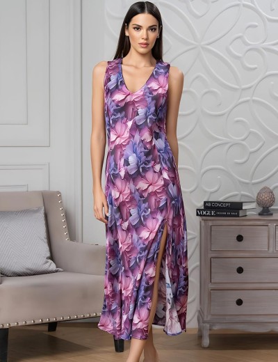 Длинная шёлковая сорочка Mia-Amore KAMEYA 4454, Цвет: сливовый, Размеры: 4XL, изображение 3