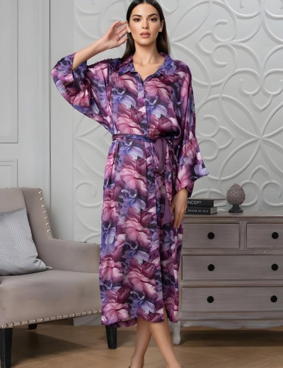 Длинная рубашка с цветами Mia-Amore KAMEYA 4458, Цвет: сливовый, Размеры: 2XL/3XL, изображение 3