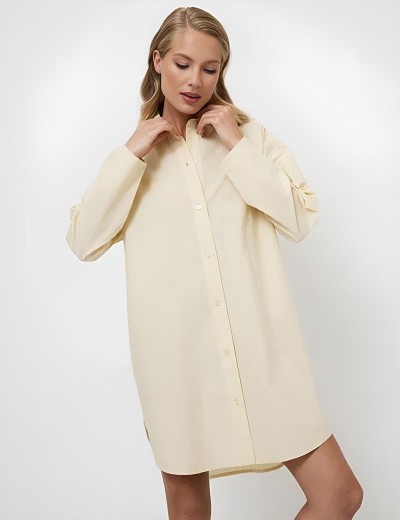 Рубашка-халат из хлопка Aruelle LIMONELLA, Цвет: светло-жёлтый, Размеры: S, изображение 3