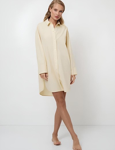 Рубашка-халат из хлопка Aruelle LIMONELLA, Цвет: светло-жёлтый, Размеры: S, изображение 4