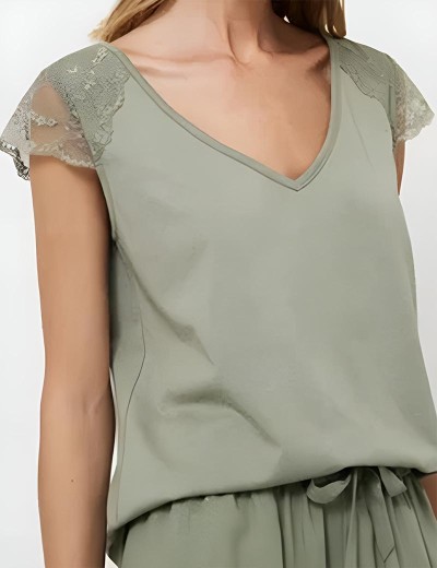 Пижама женская с шортами Aruelle ODELIA, Цвет: оливковый, Размеры: M, изображение 3