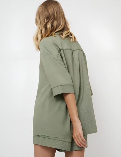 Пижама с шортами из вискозы Aruelle OLIVE, Цвет: оливковый, Размеры: M, изображение 2