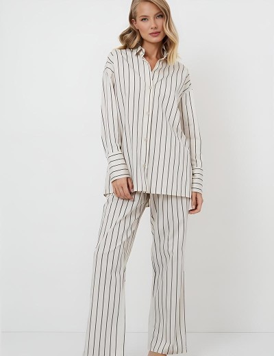 Хлопковая пижама с брюками Aruelle SERAPHINE, Цвет: кремовый, Размеры: 2XL, изображение 2