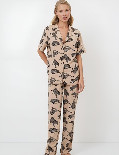 Пижама женская со штанами Aruelle SORAYA, Цвет: капучино/черный, Размеры: M, изображение 2
