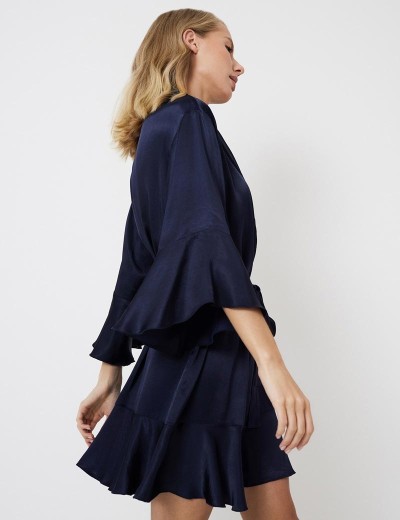 Тёмно-синий халат из вискозы Aruelle CRESSIDA, Цвет: темно-синий, Размеры: S, изображение 3