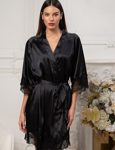 Атласный халат с кружевом Mia-Amore ADALIN 7553, Цвет: черный, Размеры: 2XL/3XL, изображение 3