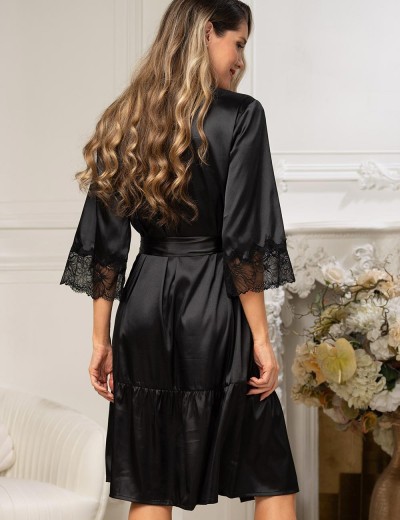 Атласный халат на пуговицах Mia-Amore ADALIN 7555, Цвет: черный, Размеры: L, изображение 3