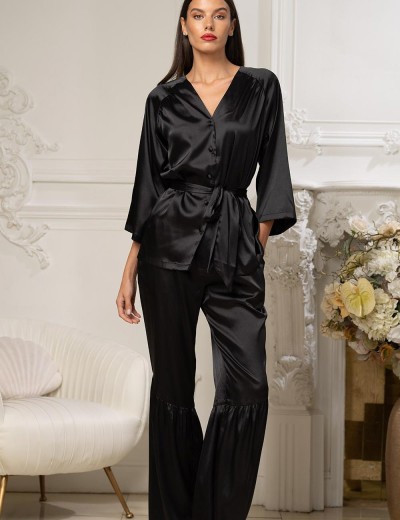 Комплект из черного атласа Mia-Amore ADALIN 7556, Цвет: черный, Размеры: S, изображение 3