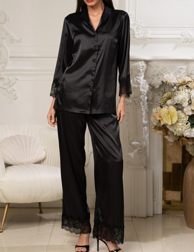Пижама из черного атласа Mia-Amore ADALIN 7557, Цвет: черный, Размеры: 4XL, изображение 3