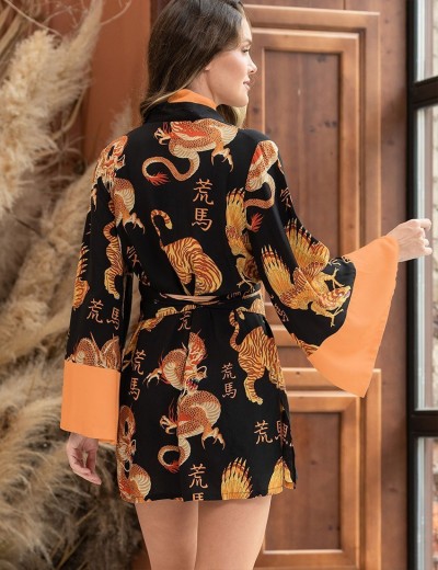 Яркий укороченный халат Mia-Amore DRAGON 5087, Цвет: черный, Размеры: S/M, изображение 2