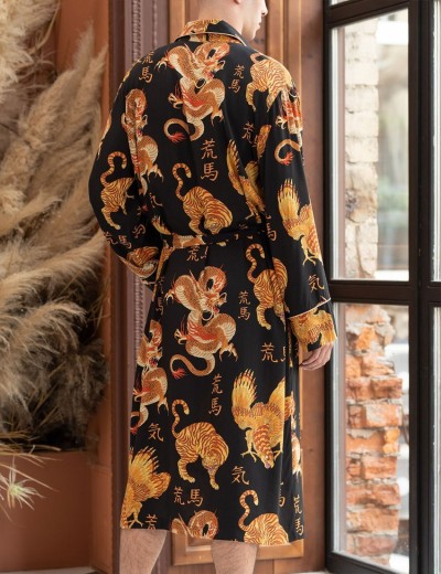 Мужской халат с драконами Mia-Amore DRAGON 5089, Цвет: черный, Размеры: 2XL/3XL, изображение 2