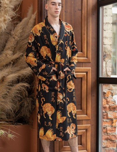 Мужской халат с драконами Mia-Amore DRAGON 5089, Цвет: черный, Размеры: 2XL/3XL, изображение 3