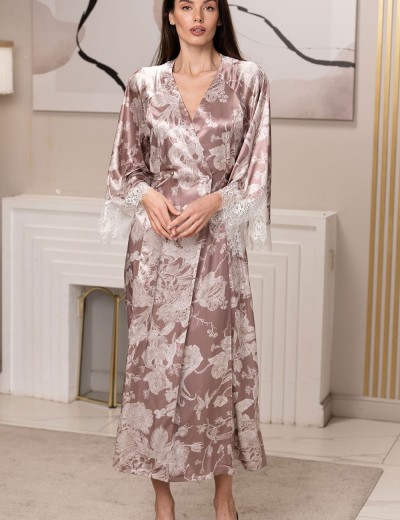 Длинный шелковый халат Mia-Amore NINELLE 4259 латте, Цвет: латте, Размеры: 4XL/5XL, изображение 4