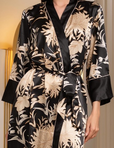 Натуральный шёлковый халат Mia-Amore ELMIRA 4263, Цвет: черный, Размеры: 4XL/5XL, изображение 4