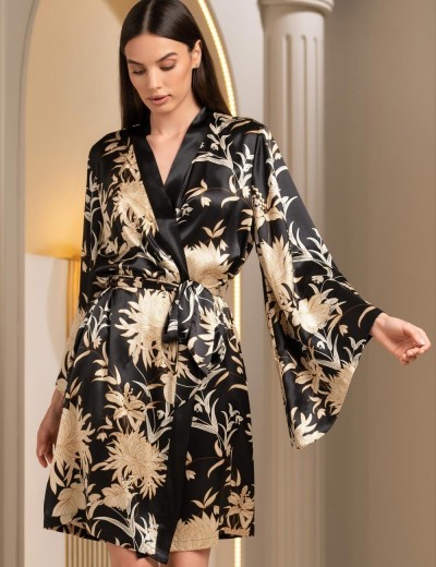 Короткий халат-кимоно шёлк Mia-Amore ELMIRA 4267, Цвет: черный, Размеры: 4XL/5XL, изображение 3