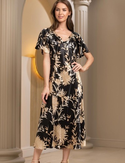 Длинная сорочка с цветами Mia-Amore ELMIRA 4268, Цвет: черный, Размеры: 4XL, изображение 4