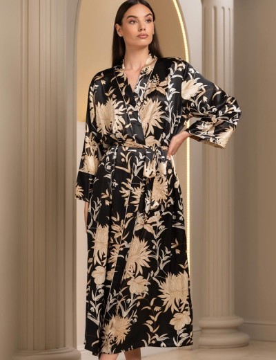 Шёлковый длинный халат Mia-Amore ELMIRA 4269, Цвет: черный, Размеры: 4XL/5XL, изображение 3