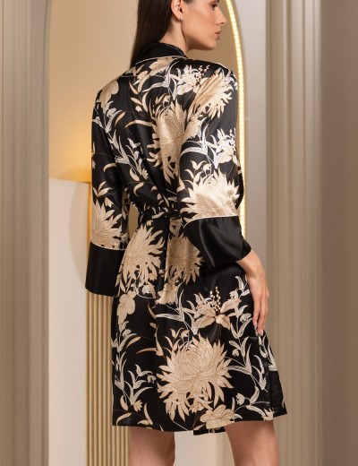 Натуральный шёлковый халат Mia-Amore ELMIRA 4263, Цвет: черный, Размеры: 4XL/5XL, изображение 2