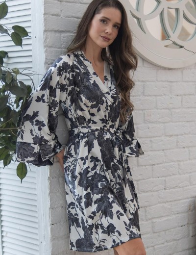 Шёлковый короткий халат Mia-Amore GLADIS 4113, Цвет: черно-белый, Размеры: 2XL/3XL, изображение 3