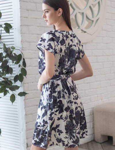 Шёлковая туника с поясом Mia-Amore GLADIS 4114, Цвет: черно-белый, Размеры: 4XL/5XL, изображение 2