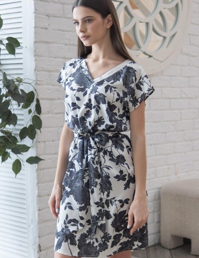 Шёлковая туника с поясом Mia-Amore GLADIS 4114, Цвет: черно-белый, Размеры: 4XL/5XL, изображение 3