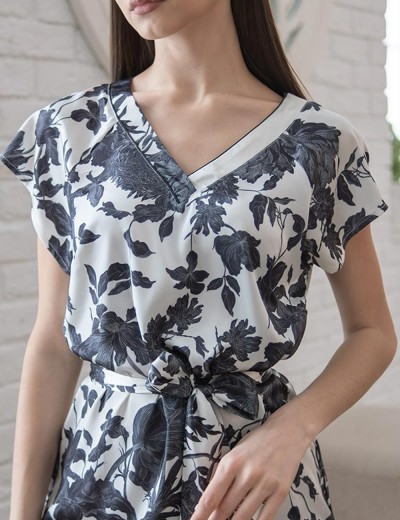 Шёлковая туника с поясом Mia-Amore GLADIS 4114, Цвет: черно-белый, Размеры: 4XL/5XL, изображение 4