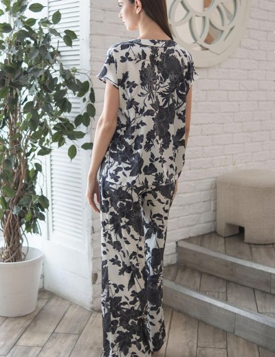 Шёлковая пижама со штанами Mia-Amore GLADIS 4116, Цвет: черно-белый, Размеры: 3XL, изображение 2