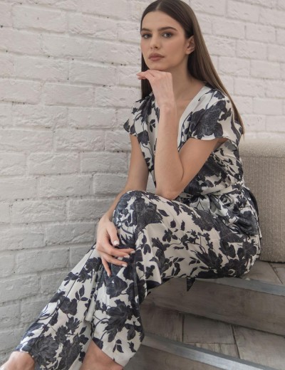 Шёлковая пижама со штанами Mia-Amore GLADIS 4116, Цвет: черно-белый, Размеры: 3XL, изображение 3