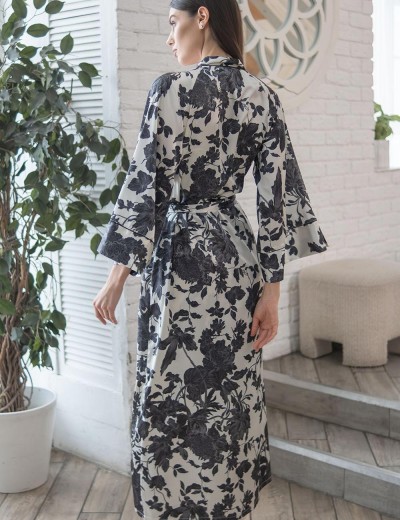 Шёлковый длинный халат Mia-Amore GLADIS 4119, Цвет: черно-белый, Размеры: 4XL/5XL, изображение 2